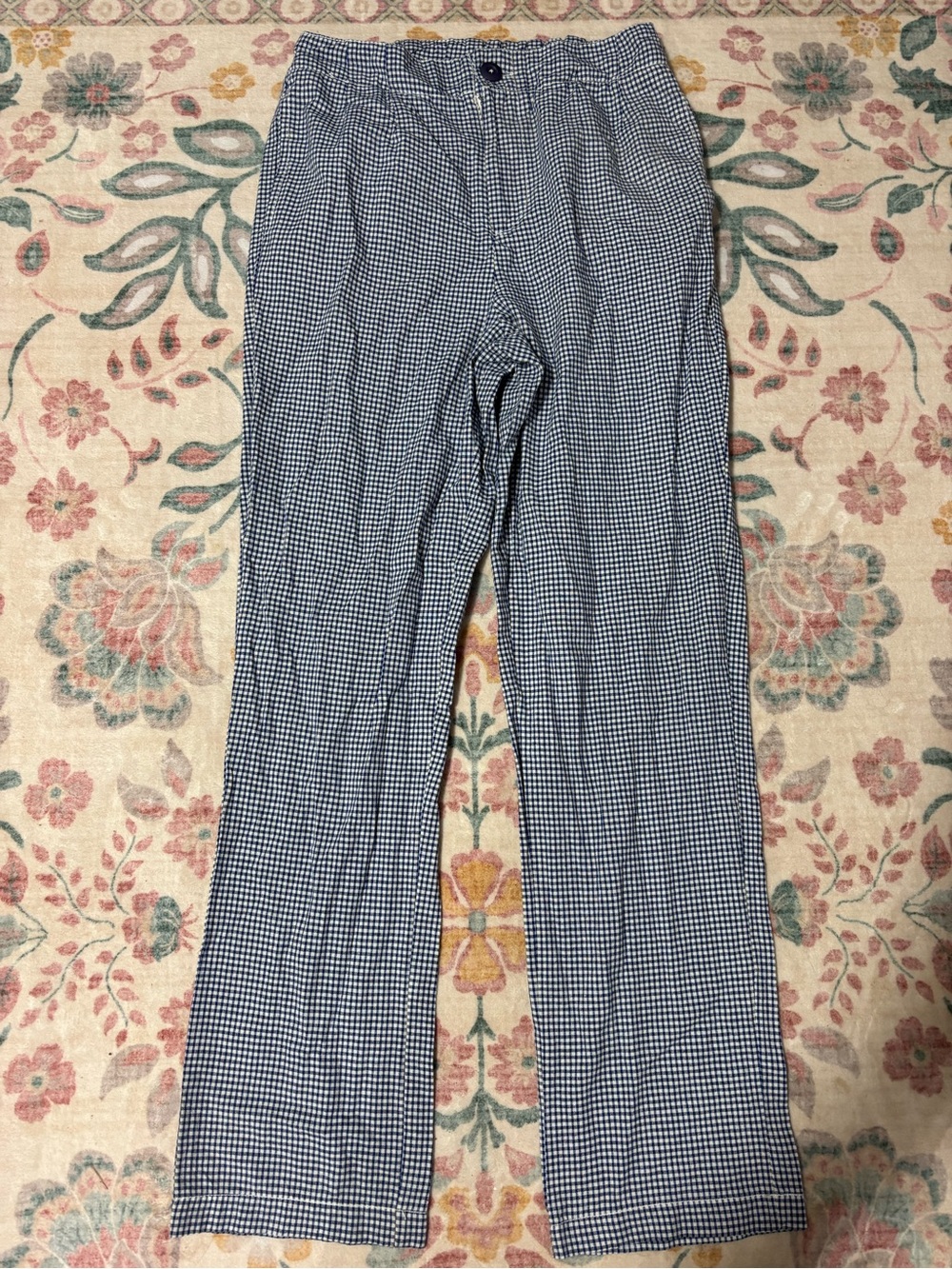 Free People Kate Navy Blue and White Gingham Plaid Straight leg Trousers